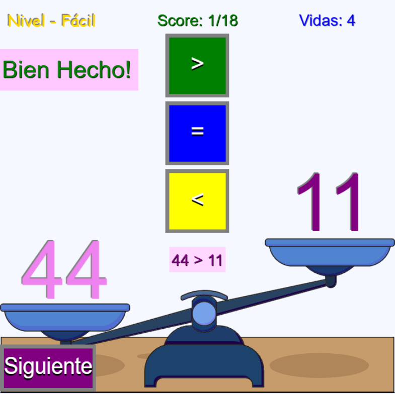 Juego de comparar números, para niños