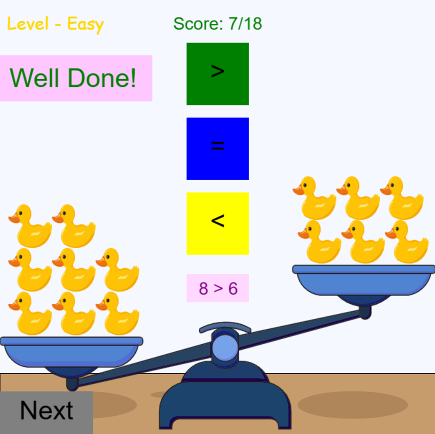 Comparar números, juego de matemáticas