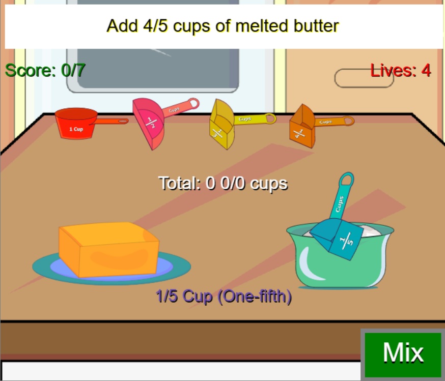 Juego de fracción: Mi pequeña cocina, acciones del juego 2