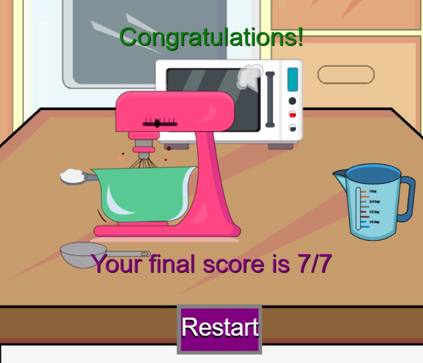 Juego de fracción: Mi pequeña cocina, juego exitoso