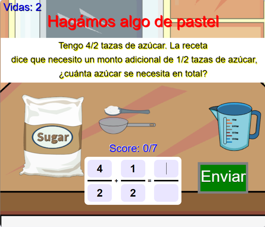 Juego de fracciones: Fracciones y cocina