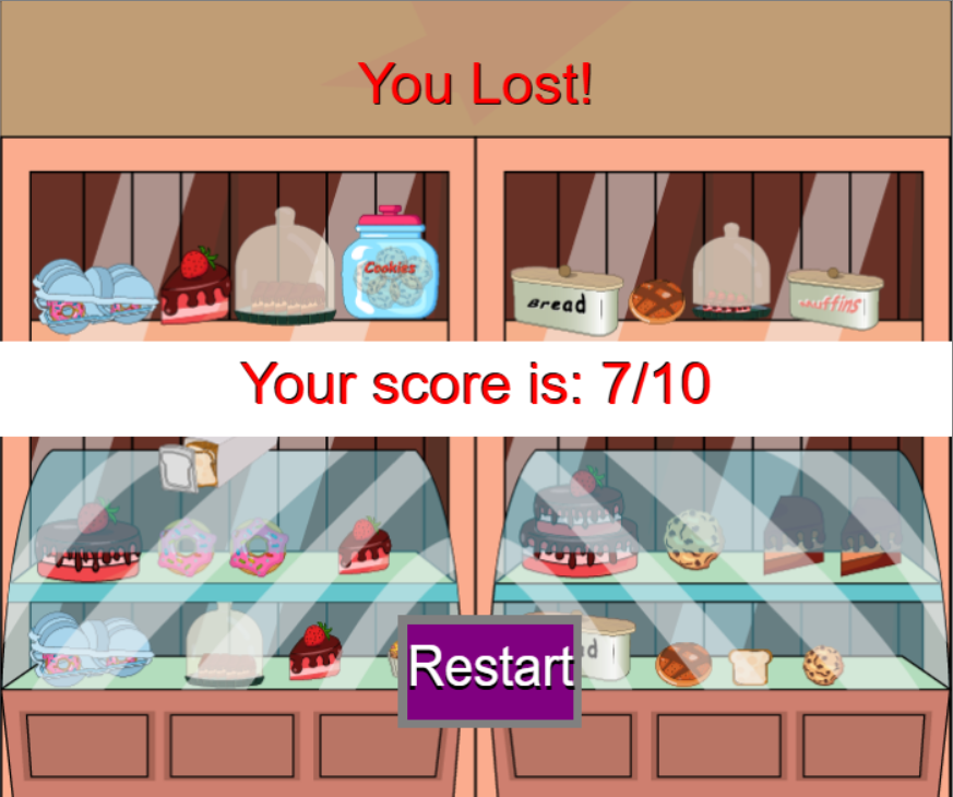 Juego de fracciones: Mi Pastelería, nivel terminado